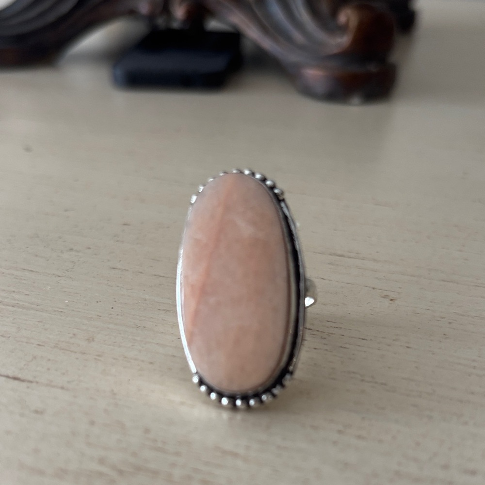 Silver and Peach Stone Ring